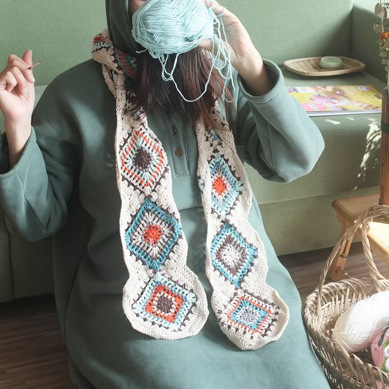 純手工 印第安 摩洛哥風格 男女 手工鉤花秋冬中長款鏤空純棉圍巾