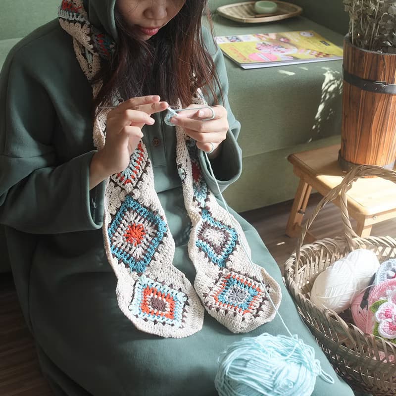 純手工 印第安 摩洛哥風格 男女 手工鉤花秋冬中長款鏤空純棉圍巾
