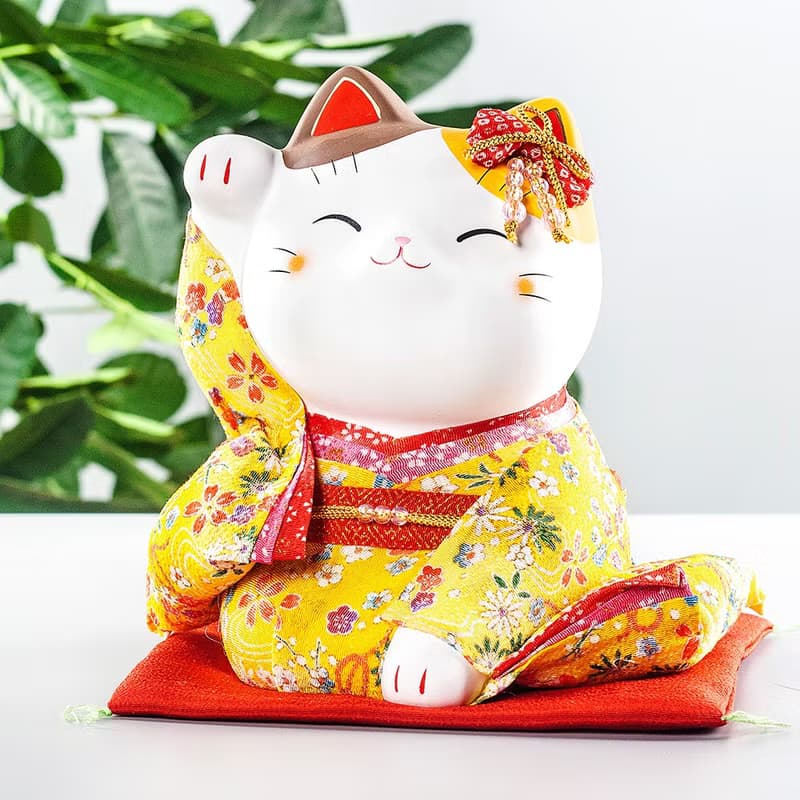 日本藥師窯錦彩和服招財貓大號陶瓷擺件開業生日結婚喬遷創意禮物