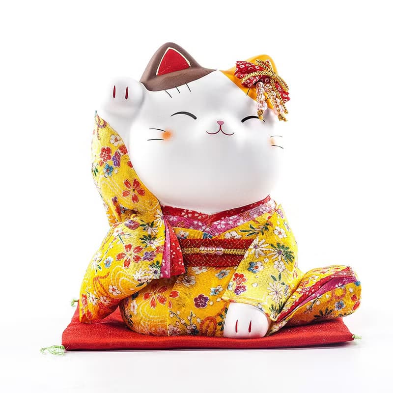 日本藥師窯錦彩和服招財貓大號陶瓷擺件開業生日結婚喬遷創意禮物