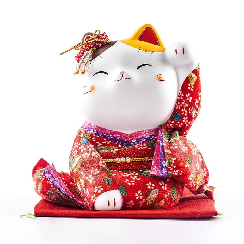 日本藥師窯錦彩和服招財貓大號陶瓷擺件開業生日結婚喬遷創意禮物