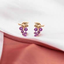 【PurpleMay Jewellery】純18K金可愛葡萄設計紫水晶耳釘-E070