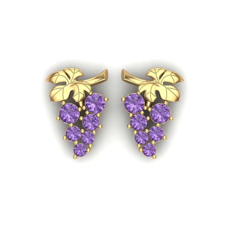 【PurpleMay Jewellery】純18K金可愛葡萄設計紫水晶耳釘-E070