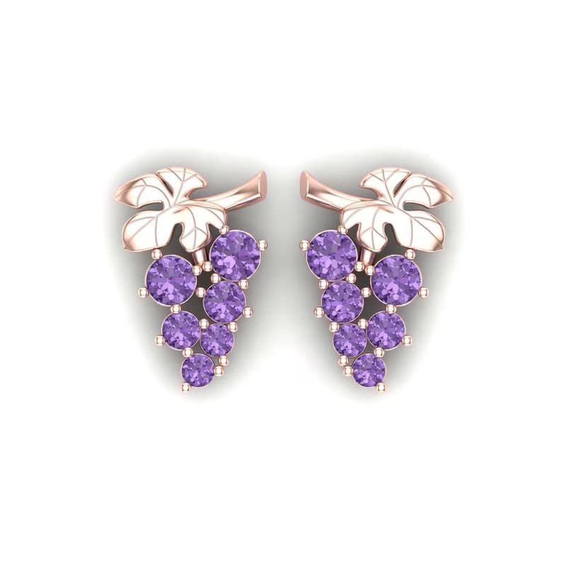 【PurpleMay Jewellery】純18K金可愛葡萄設計紫水晶耳釘-E070