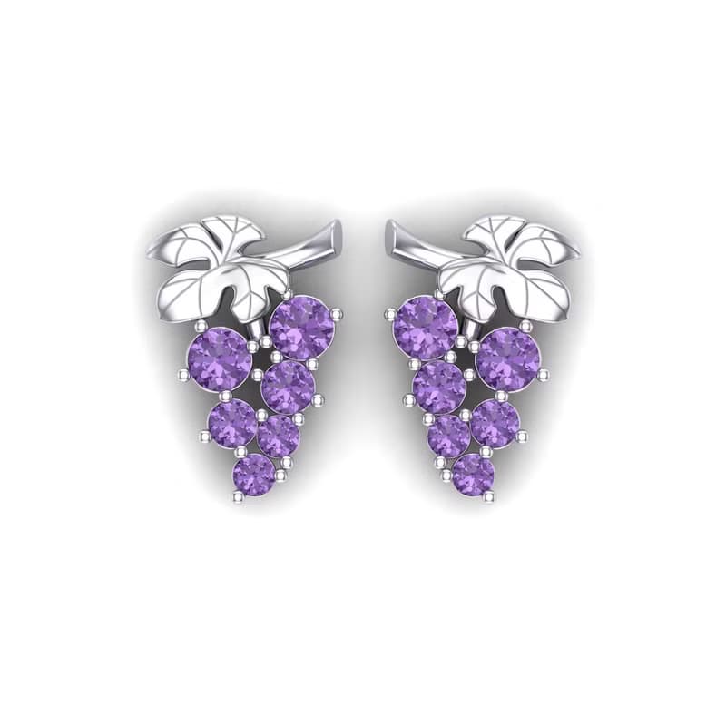 【PurpleMay Jewellery】純18K金可愛葡萄設計紫水晶耳釘-E070