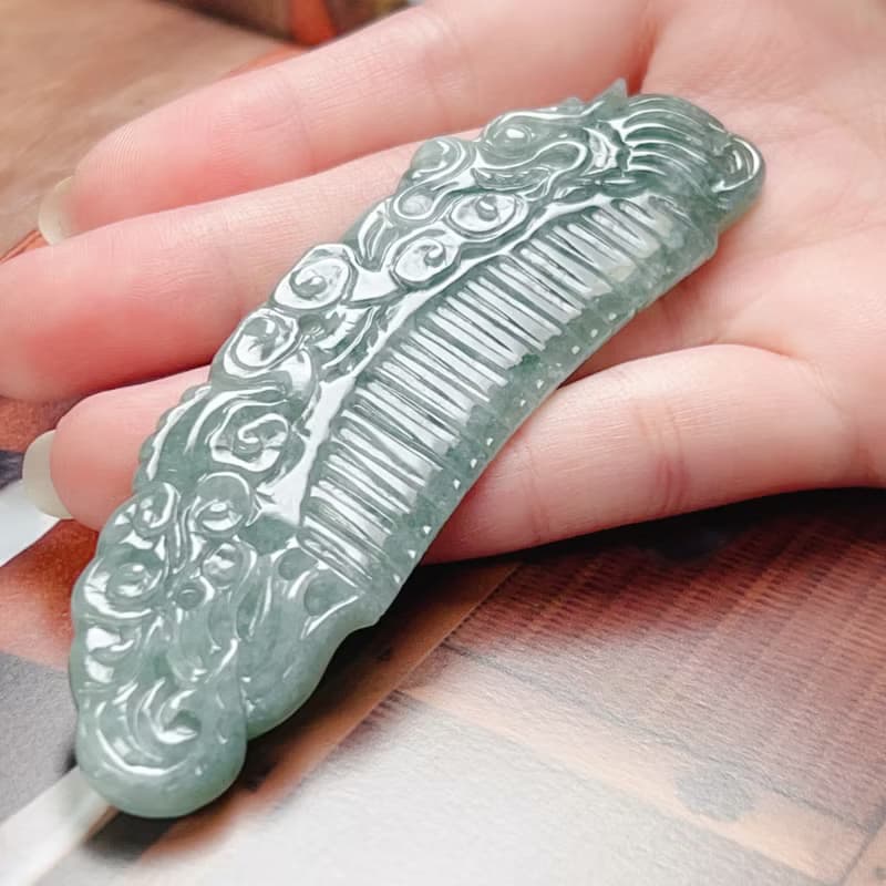 冰種飄花翡翠龍玉梳 | 天然A貨翡翠 |  送禮