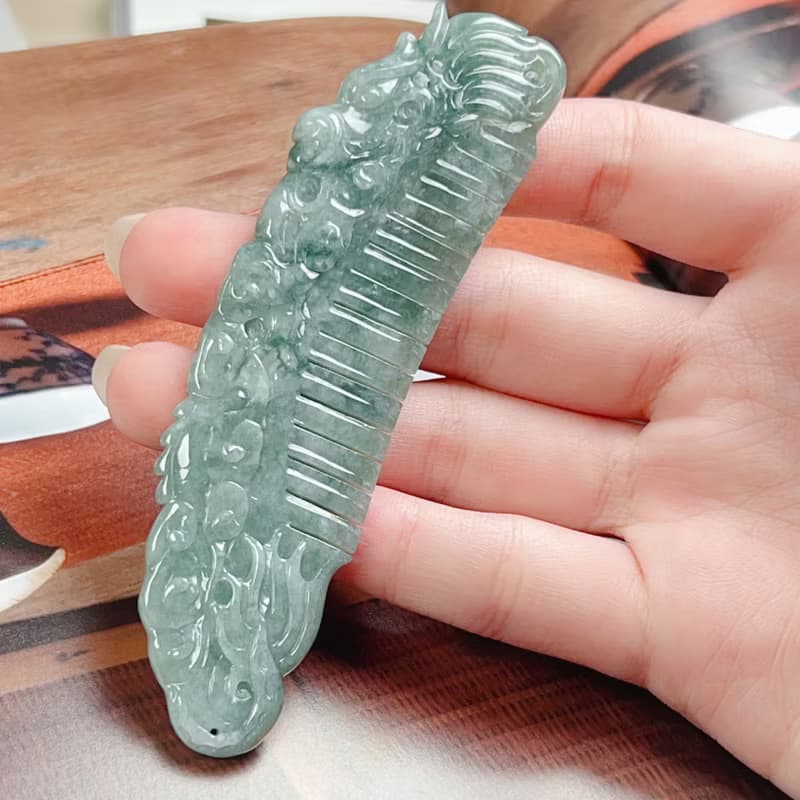 冰種飄花翡翠龍玉梳 | 天然A貨翡翠 |  送禮