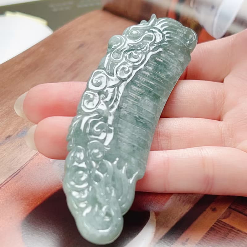 冰種飄花翡翠龍玉梳 | 天然A貨翡翠 |  送禮