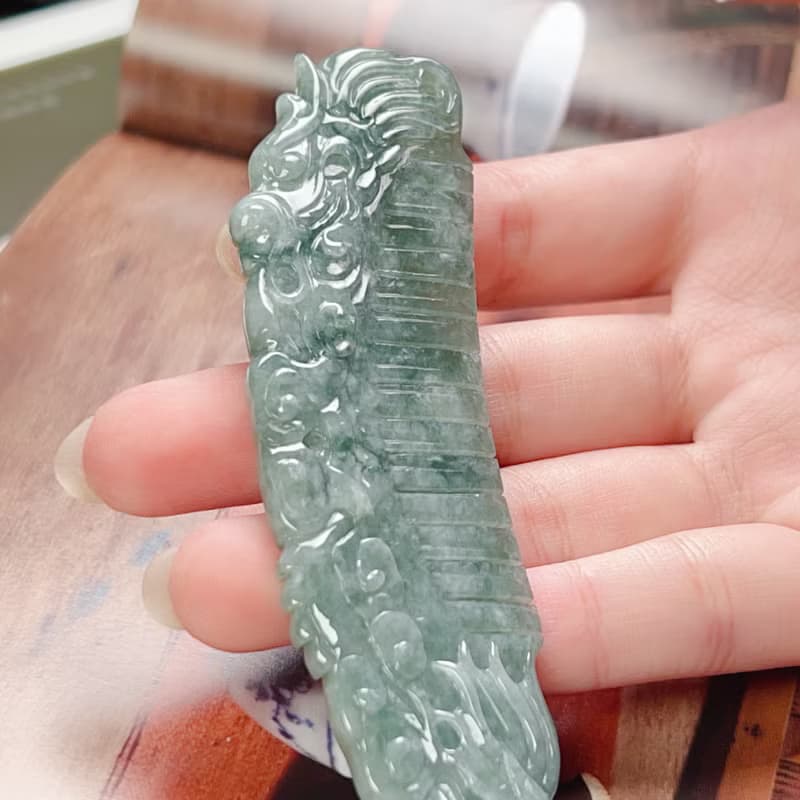 冰種飄花翡翠龍玉梳 | 天然A貨翡翠 |  送禮
