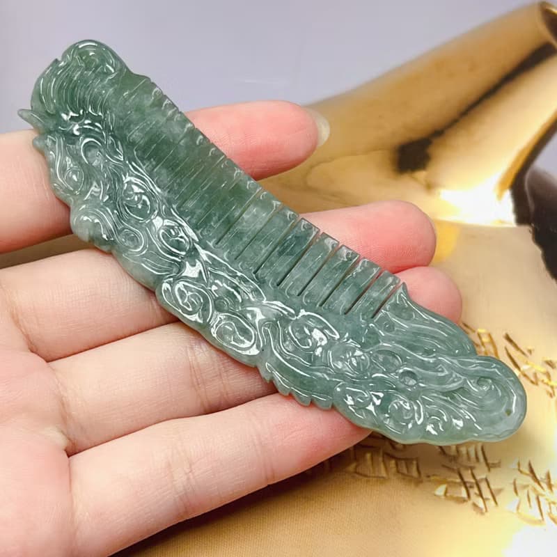 冰種飄花翡翠龍玉梳 | 天然A貨翡翠 |  送禮