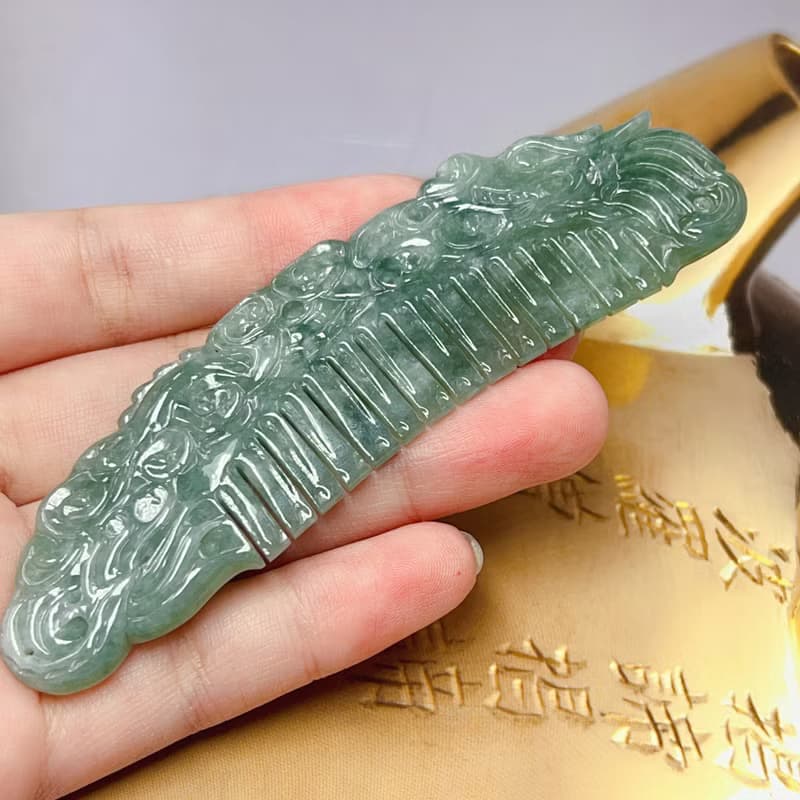 冰種飄花翡翠龍玉梳 | 天然A貨翡翠 |  送禮