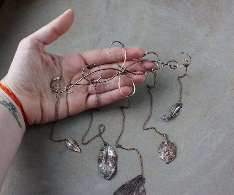 Bohemian Copper Leaf Wall Hanging, Handmade Botanic Wall Art, Housewarming gift