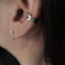 925純銀 小巧 雙線 交錯 耳骨夾 耳環 免費送禮包裝