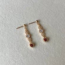14K包金 紅色小愛心雕花蕾絲耳環 耳夾 14KGF