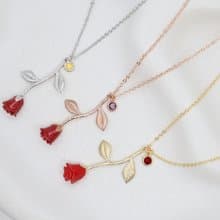 Red Rose & Birthstone Necklaces, Mini Birthstones, Gorgeous Rose Necklace