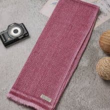 【窄版】喀什米爾羊毛圍巾 人字紋磚紅 脖圍 手工機織