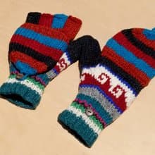 情人節禮物 創意禮物 限量一件手織純羊毛針織手套 / 可拆卸手套 / 內刷毛手套 / 保暖手套(made in nepal) - 熱帶南美森林 民族圖騰