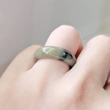 【親翠】天然翡翠 白冰茶色黑色三色煙燻雲霧紋手指鐲12號戒圈