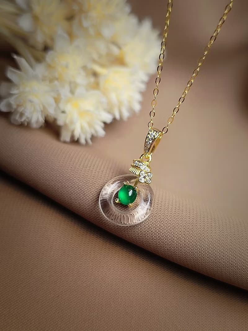 財富•健康•淨化|貴氣放光高冰陽綠|A貨翡翠純銀水晶吊墜項鍊