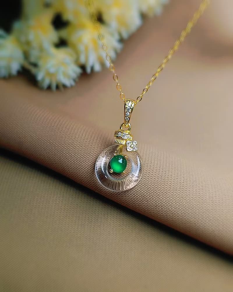 財富•健康•淨化|貴氣放光高冰陽綠|A貨翡翠純銀水晶吊墜項鍊
