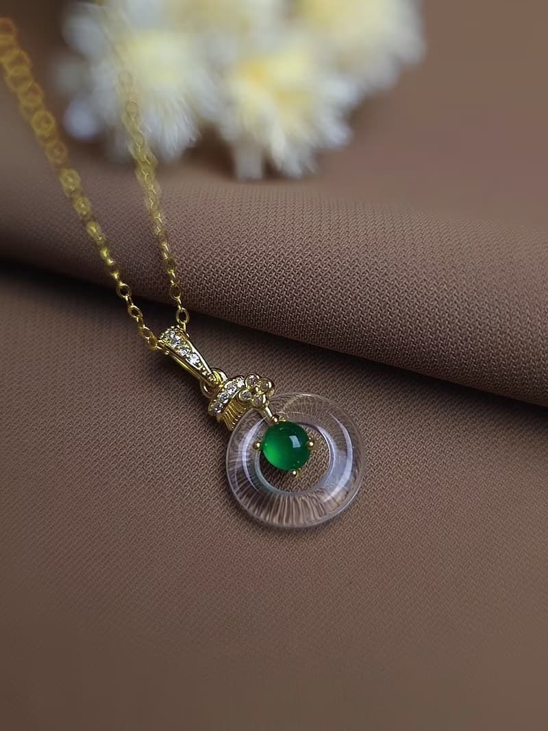 財富•健康•淨化|貴氣放光高冰陽綠|A貨翡翠純銀水晶吊墜項鍊