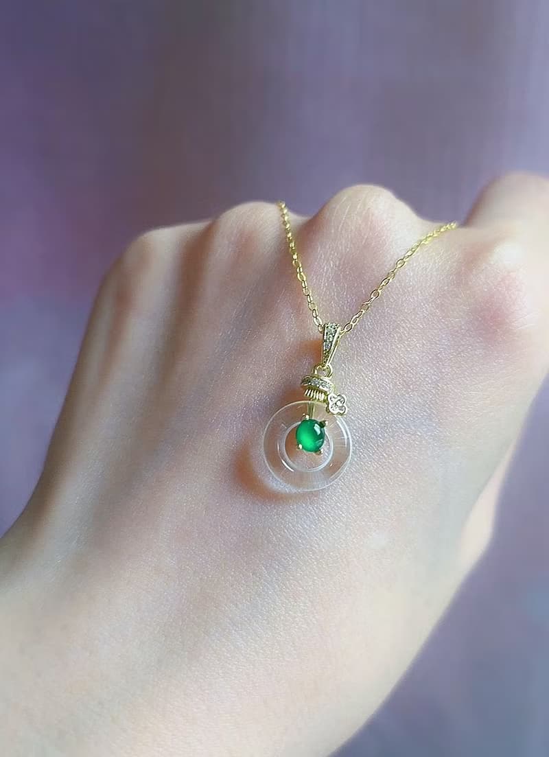 財富•健康•淨化|貴氣放光高冰陽綠|A貨翡翠純銀水晶吊墜項鍊