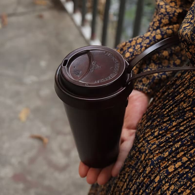 真皮側背杯子包奶茶咖啡杯造型頭層牛皮口紅包零錢包耳機包收納