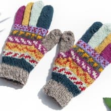 手織羊毛針織手套 針織純羊毛保暖手套 全指手套-北歐風費爾島風