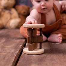 Wooden Toy Cylinder Rattle, Natural Sound Baby Rattle, Natural and Fun Baby Toy