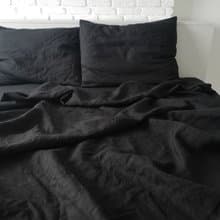 Black linen sheet set / Flat+fitted sheet+2 pillowcases / Black bedding