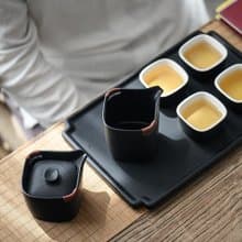 聞說|四方黑砂釉粗陶手執壺茶具套裝