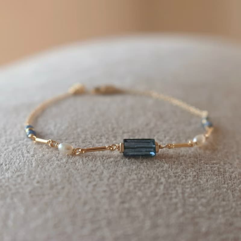 手鍊 藍晶石 藍寶石 珍珠 - 沸騰 -