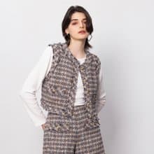 【MEDUSA】鬚邊灰藍混紡毛呢背心外套(M-XL) | 女小香風外套