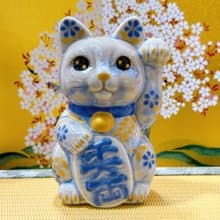 【藤韻聚寶】日本清水燒招財貓 |花結晶 銀藤 - 体花 千万両 左