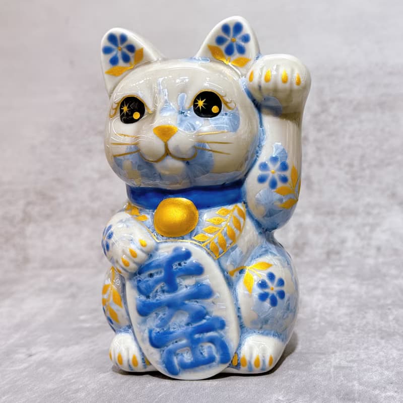 【藤韻聚寶】日本清水燒招財貓 |花結晶 銀藤 - 体花 千万両 左