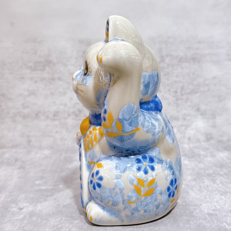 【藤韻聚寶】日本清水燒招財貓 |花結晶 銀藤 - 体花 千万両 左