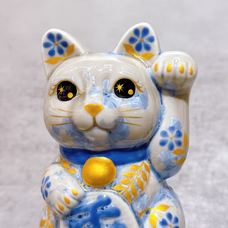 【藤韻聚寶】日本清水燒招財貓 |花結晶 銀藤 - 体花 千万両 左