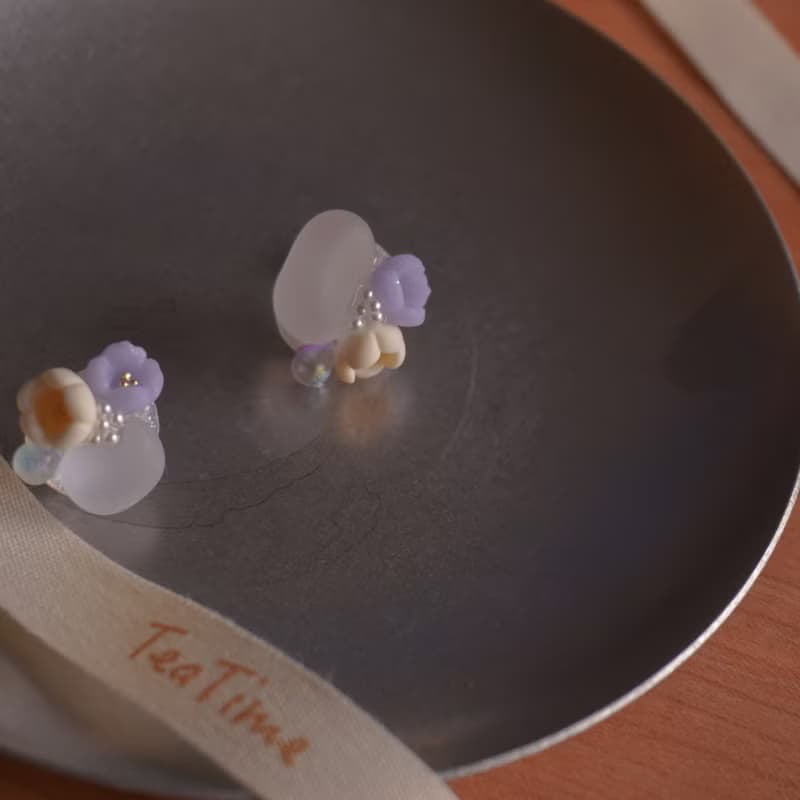 teatime  甜品般可愛 清透海玻璃與花朵下午茶之三   耳環耳夾