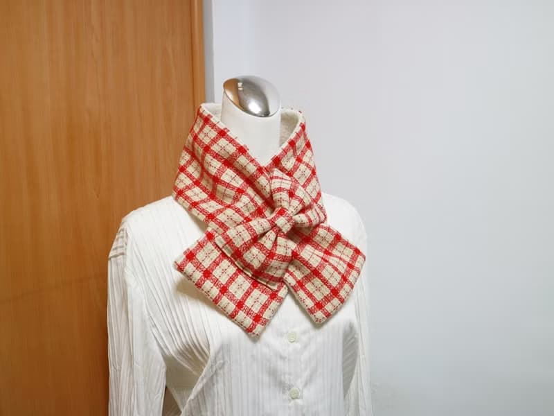 蝴蝶結款 可調式短圍巾.scarf 保暖圍脖雙面雙色 大人.小孩均適用