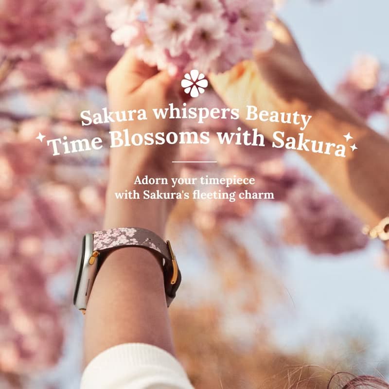 粉紅色花朵印花米色蘋果錶帶 Apple Watch 4/5/6/7/8/9/SE/Ultra