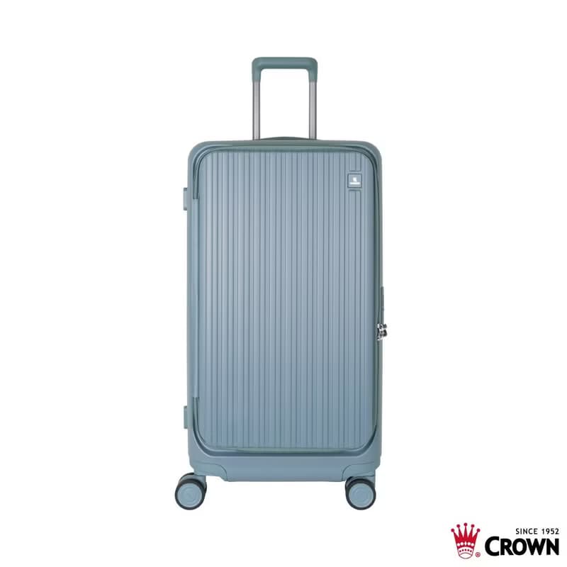 【CROWN】28吋 BOXY 前開框架胖胖拉桿箱 託運箱  鼠草綠