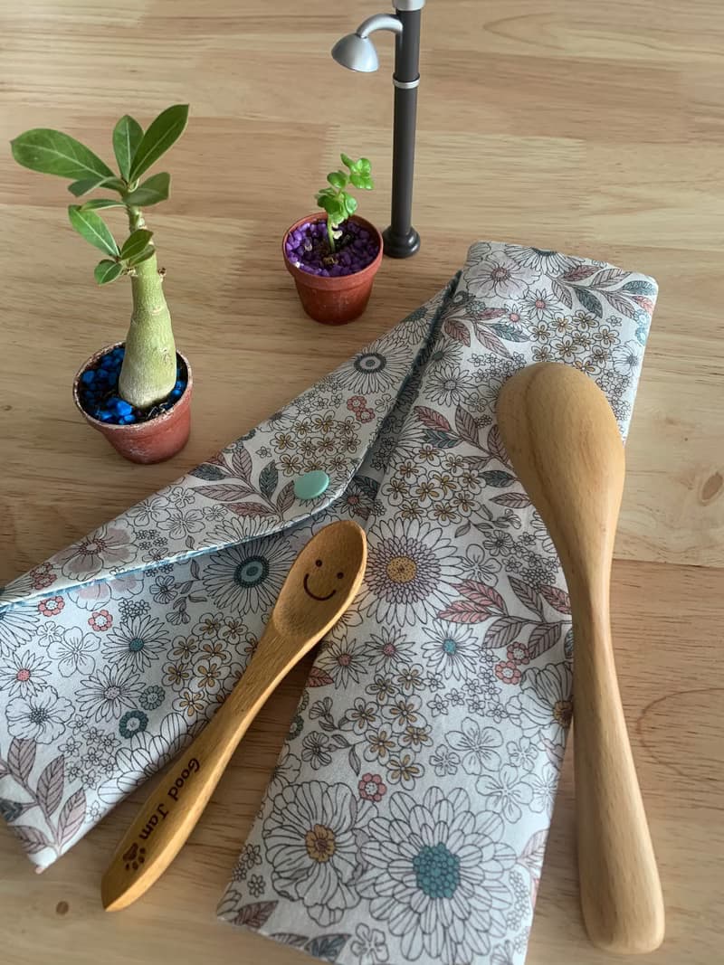 文青風環保純棉筷袋 微笑向日葵 清新白 日本 潮物 收納 手作餐具