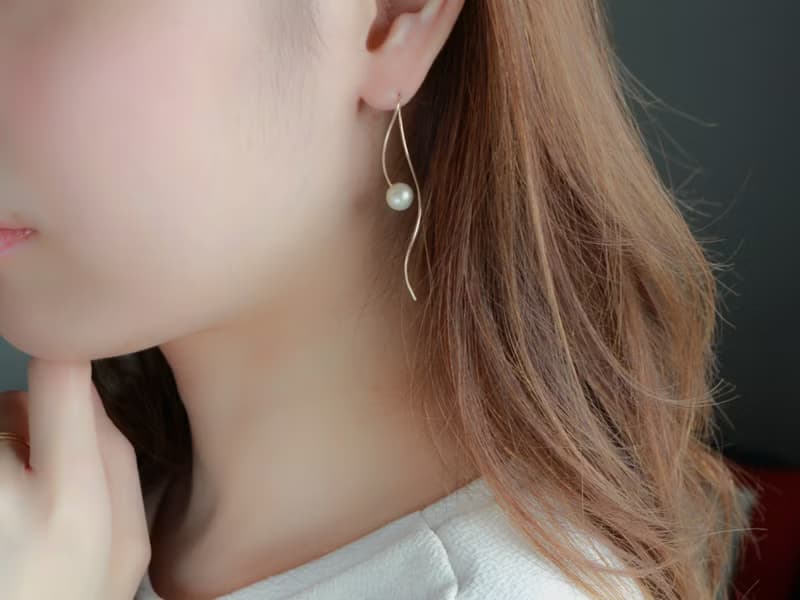 14kgf-nuance curve pearl pierced earrings