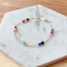 彩虹幸運-七彩天然石14k包金手鍊