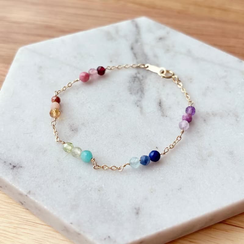 彩虹幸運-七彩天然石14k包金手鍊