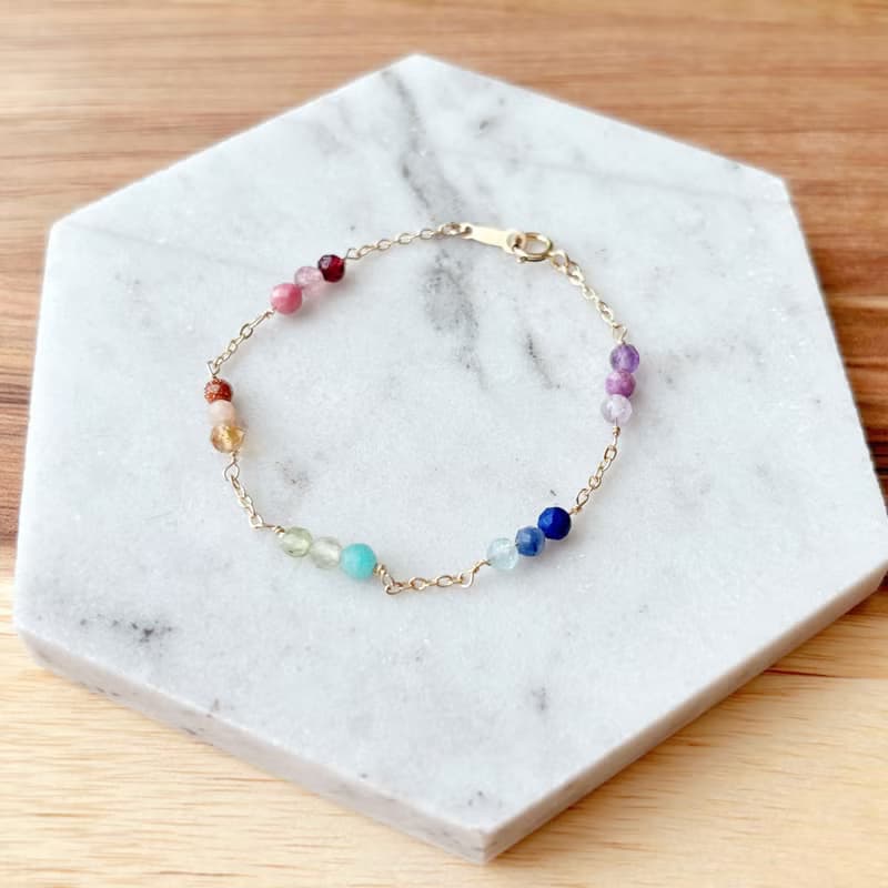彩虹幸運-七彩天然石14k包金手鍊