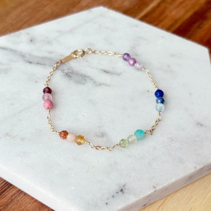 彩虹幸運-七彩天然石14k包金手鍊