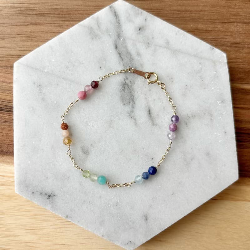 彩虹幸運-七彩天然石14k包金手鍊