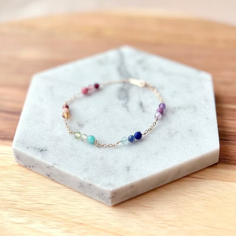 彩虹幸運-七彩天然石14k包金手鍊