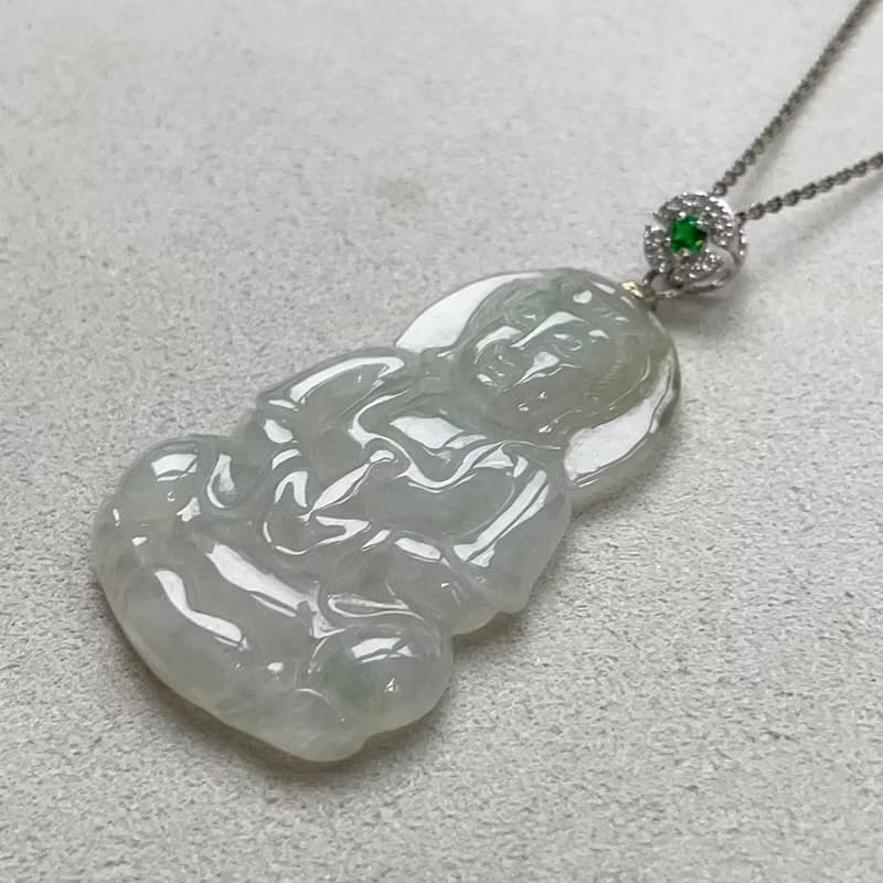 冰種飄花翡翠觀音菩薩項鍊 925純銀墜頭 | 天然緬甸玉翡翠A貨